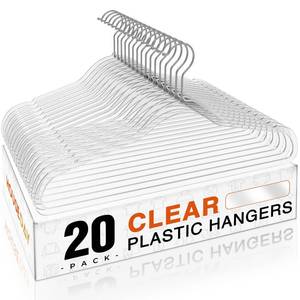 lot 19793 image: HOUSE DAY Clear Plastic Hangers 20 Pack, Space Saving Clear Hangers for Clothes, Durable Adult Crystal Hanger for Dress, Shirts, Coats, 360° Swivel Hook