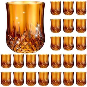 lot 19797 image: Remerry 24 Pcs 3oz Mini Amber Elegant Stemless Patterned Plastic Wine Glasses Great for Weddings, Bridal Showers, Thanksgiving and Fall Events