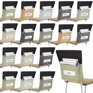 lot 19803 image: Chapou 16 Pcs Chair Pockets for Classroom, 14 x 18 Inch Green Chairback Pocket with Name Tag Slot, Seat Cover for Classroom Chairs K-5, Back to School Supplies, 8 Colors