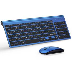 lot 19806 image: TopMate Wireless Keyboard and Mouse Ultra Slim Combo, 2.4G Silent Compact USB Mouse and Scissor Switch Keyboard Set with Cover, 2 AA and 2 AAA Batteries, for PCLaptopWindowsMac - Blue Black