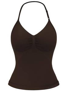 lot 20132 image: YEOREO SoftHue Impact Longline Strappy Top Womenfts Halter Workout Tank Tops Backless Gym Longline with Adjustable Strap Dark Chocolate Medium
