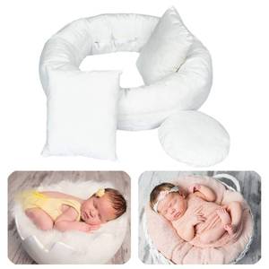 lot 20138 image: 4PC Newborn Photography Props Baby Posing Aid Pillow Beans Bag 1pc Donut 3 pcs Posing Pillow Photograph Shoot Set for 0-3 Months Baby White
