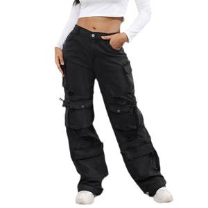 lot 20149 image: ThusFar Womenfts Baggy Cargo Pants Fashion Multi-Pocket Relaxed Fit Jeans Ripped Denim Pants Streetwear Black S