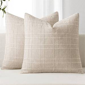 lot 20152 image: MIULEE Decorative Linen Check Euro Shams Throw Pillow Covers Neutral Farmhouse Vintage Pillow Covers 22x22 Set of 2 Boho Modern Home Decor for Sofa Couch Bedroom Cushion Natural Beige
