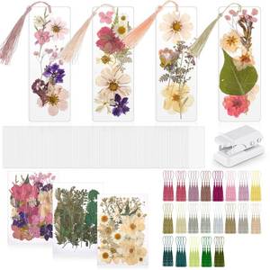 lot 20168 image: Fuyoooo 376 Pcs Dried Flower Bookmark Making Kit, 150 DIY Bookmark Laminating Pouches with 150 Tassels and Puncher DIY Projects Party Favor Gift for Women Book Lovers(2 x 6 Inch,Boho Color)
