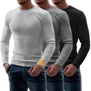 lot 20180 image: Riyiper 1 Pack Menfts Ribbed Thermal Shirts Crew Neck Long Sleeve Tops Winter Stretchy Slim Basic Undershirt(Light Gray,S)