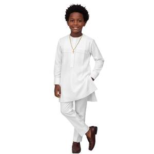 lot 20184 image: African Suits for Boys Shirt and Pants 2 Piece Set Kids Outfits Long Sleeve Dashiki Attire Clothing TR5 White Medium