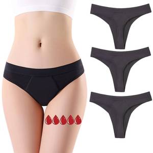 lot 20193 image: ZVZK Period Underwear for women - Leak Proof Period Thongs,Heavy Flow Absorbent Period Panties, Menstrual G-Strings(M 3Black)