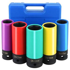 lot 20195 image: NYXOVA 5PCS 12 Inch Drive Impact Lug Nut Socket Set, Ultimate Wheel Protector Impact Socket Set, Non-Marring Thin Wall Wheel Protector Nut Socket(15 17 19 21 22 mm) (Used)