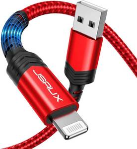 lot 20206 image: JSAUX MFi Certified Lightning Cable 6ft, Charger Cable for iPhone Nylon Braided Heavy Duty, Upgraded C89 USB Lightning Cord for iPhone 11 Xs Max X XR 8 7 6s 6 Plus SE 5 5s, iPad, iPod-Red