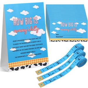 lot 20208 image: Sinload 54 Pcs Cartoon Blue Sky Baby Shower Games Blue and White Measure Belly Bump Party Game Include How Big Is Mommyfts Belly Sign 50 Guessing Cards 3 Measuring Tapes for Cartoon Baby Shower Party