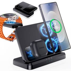 lot 20209 image: EGV Wireless Charger for Samsung � 3 in 1 Wireless Charging Station for Galaxy S26 Ultra S25 S24, Z Fold Flip 76, Detachable Watch Charger for Galaxy Ultra 876, Foldable, Fast Charging, No Adapter