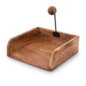 lot 17452 image: Handmade Wood Desktop Paper Tray with Ball Spike Holder handmade in india