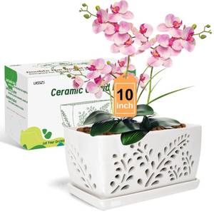 lot 1426 image: LKSSZS Ceramic Orchid Pot, 10 Inch Orchid Pots with Holes, Premium Thickened Handmade Glazed Pot for Orchidaceae Plants, Indoor Outdoor Decorative Flower Pots for Easy Repotting