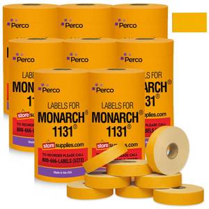 lot 1427 image: Perco Fluorescent Orange Pricing Labels - 160,000 Labels (8 Sleeves, 64 Rolls) for Monarch 1131 Price Gun - Includes Ink Rolls