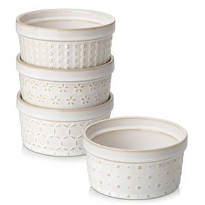 lot 1429 image: MALACASA Ramekins 8 Oz Oven Safe, Ceramic Creme Brulee Souffle Dishes, Pudding Custard Cups Ramekin For Baking, Small Dipping Sauce Bowls, Set of 4, Microwave and Dishwasher Safe, Arctic White