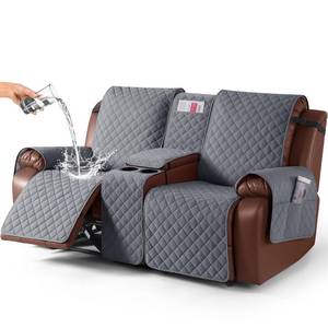 lot 1437 image: KinCam 100% Waterproof Recliner Loveseat Cover with Console, Non-Slip Reclining Couch Covers for 2 Seat, Recliner Sofa Cover Furniture Protector with Elastic Straps for Kids, Pets, Dark Gray