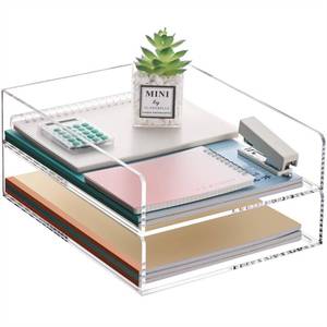 lot 1452 image: HeZone Paper Organizer Letter Tray, Clear Acrylic Paper Tray, School Teacher Office Supplies Organization, Stackable Desk File Organizer, Classroom Decor and Accessories-2 Pack��