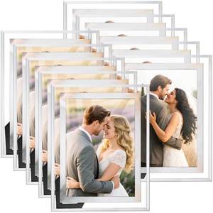 lot 1461 image: WRINGKIT Set of 10 Silver Glass Picture Frame 5x7, Mirrored Photo Frames Bulk, Tabletop Desk Frame with Thin Border, Display Vertically or Horizontally, Clear Wedding Picture Frame for Gifts, Decor