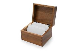lot 1463 image: Ironwood Gourmet Acacia Wood Recipe Box with Divider Tabs, 2 Compartment, Single