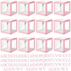 lot 1466 image: Thyle 12 Pcs Transparent Balloon Boxes Clear Balloon Boxes with 99 Letters for Baby Shower Gender Reveal Grad Birthday Party Bridal Wedding Anniversary Backdrop Decoration (Pink)
