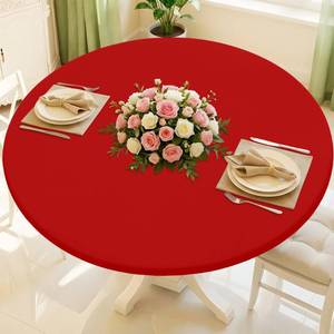 lot 2232 image: Moosfor Round Spandex Tablecloth, Elastic Fitted Waterproof Tablecloths for 36-44 Tables, Stretch Washable Picnic Table Cover for Camping, Dining, Indoor and Outdoor, Red