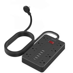 lot 2245 image: 10 Ft Extension Cord Surge Protector, SMNICE 8 Widely Spaced Outlets and 6 USB (1 USB C) Charging Ports Flat Plug Power Strip, Desktop Power Cord for Travel Home Office Accessories Black