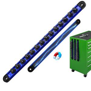 lot 2265 image: 38-Inch Magnetic Socket Organizer Rail, Aluminum Alloy Socket Rail, Heavy Duty Sockets Holder with 14 Clips, 360° Swivel Clip Tool Tray, Sockets Organizer for Tool Box Drawer (Blue)