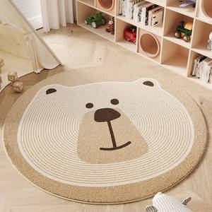 lot 2272 image: Poowe Round Kids Play Mat Baby Nursery Rug Round Educational Alphabet Soft Area Rug Non Slip for Children Toddlers Bedroom (Round 39.4, Brown Bear)