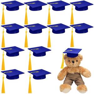 lot 3924 image: Foilswirl 12 Pcs Mini Graduation Cap with Tassel Mini Plush Mason Jar Small Animal Bachelor Hat Photo Prop Party Supply(Blue Gold,3.15 x 3.15 Inch)
