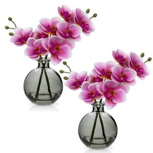 lot 3925 image: Oairse Pink Orchids Artificial Flowers Faux Orchid Arrangement with Black Glass Vase Set of 2 Real Touch Phalaenopsis Orchid Flowers Orchid Centerpiece for Dining Room Table