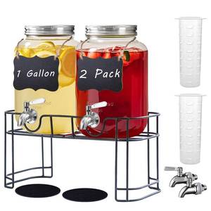lot 3932 image: Einfache 1 Gallon Drink Dispenser with Stand,2 Pack Beverage Dispenser with Stand & Stainless Steel Spigot,Glass Water Lemonade Dispensers for Juice,Parties