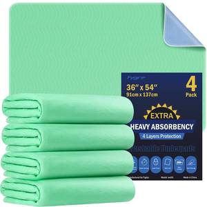 lot 3934 image: 4 Pack 36�� x 54�� Extra Heavy Absorbency Washable Underpads, Waterproof Nursing Pads Incontinence Bed Pads, Reusable Washable Pee Pads for Dogs, Diaper Changing & Adults, Mattress Protector