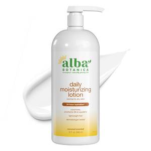 lot 3936 image: Alba Botanica Daily Moisturizing Lotion, Dry to Very Dry Skin, with Shea Butter and Coconut Oil, 32 Oz (Packaging May Vary)