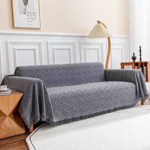 lot 3938 image: Deep Dream Sectional Couch Cover - Geometrical Jacquard Fabric Sofa Cover for 3 Cushion Couch, Dogs - Medium, 71 x 91, Dark Grey