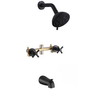 lot 3940 image: YANCASENO 2 Handles Shower Faucet Set with Tub Spout Bathtub Shower Faucet Combo Set Shower System Complete Tub and Shower Trim Kit Wall Mounted Shower Fixtures Matte Black