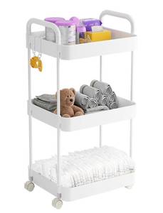 lot 3945 image: Volnamal Diaper Caddy Organizer, 3-Tier Movable Diaper Cart with Wheels, Newborn Essentials Must Haves, Diaper Caddy for Wipes & Diapers, Baby Registry Search - Plastic White