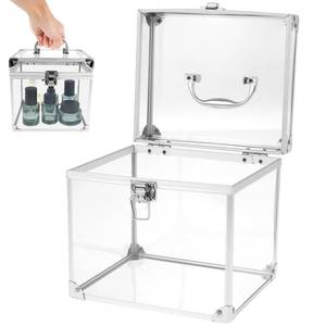 lot 3953 image: PieJoFpy Crown Boxes for Pageants 7.9 X 6.7 X 7.5 In Clear Large capacity Makeup Train Case Cosmetic Case with Latches and Handle Toiletry Organizer Box Travel Makeup Tools Storage Organizer Box