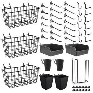 lot 3954 image: Pegboard Basket Organizers, Peg Board Large Baskets Hooks Bins Cups Tool Organizer 42 Pack Set, Wall Storage Display Hanging Accessories for Craft Office Stadio Shed Garage Organization (Black)