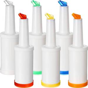 lot 3959 image: CHENGU 6 Pcs Bar Pour Colorful Juice Pouring Bottle Containers 34 oz Plastic Juice Dispensers for Bar Home Party Kitchen Supplies (White,Orange,Red,Yellow,Blue,Green)