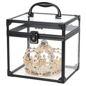 lot 3961 image: FRENESSA Portable Makeup Case Clear Crown Box Cosmetics Display Case Toiletry Organizer Box Transparent Acrylic Artists Train Case Travel Makeup Tools Storage for Vanity Bathroom Counter Dresser Case