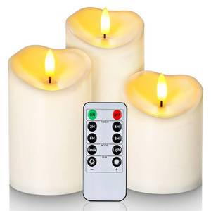 lot 3964 image: Homemory Outdoor Waterproof Flameless Candles, LED Candle with Remote and Timer, Battery Operated Candles, Electric Fake Plastic Candles, Ivory White, Set of 3
