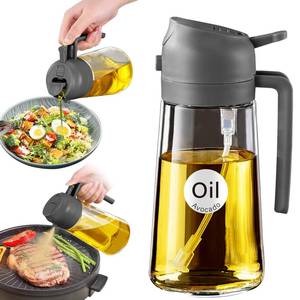 lot 4193 image: YARRAMATE 16oz470ml Oil Sprayer for Cooking with Stickers, Food-grade Premium 2 in 1 Olive Oil Dispenser Bottle for Kitchen Gadgets, Air Fryer, Salad, Frying, BBQ (Gray)