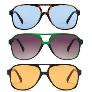 lot 4195 image: Freckles Mark Vintage Retro 70s Sunglasses for Women Men Classic Large Square Aviator Trendy Glasses (3 Yellow & Blue & Green, 60)