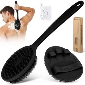 lot 4200 image: GEENOA Silicone Back Scrubber & Bath Glove Set 2PCS, 13.4 Gentle Shower Back Scrubber with Dual-Side Head Non-Slip Handle, 360° Anti-Slip Hand-fit Bath Glove for Rich Foaming Deep Cleaning(Black)