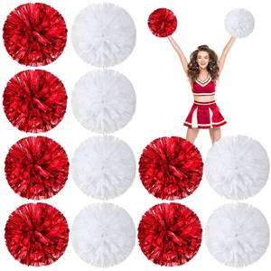 lot 4201 image: Deekin 12 Pcs Cheerleading Pom Poms Cheerleader Squad Spirited Fun Pompoms 12 Inch Metallic Foil Cheer Pom Poms with Handle Flowers for Sport Team Dance Costume Party 50g Weight Each(Red, White)