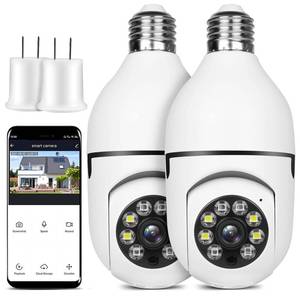 lot 4203 image: OFYOO Light Bulb Security Camera Wireless Outdoor Indoor 2.4G WiFi Security Cameras for Home Security 360° PTZ Camera Motion Detection and Alarm Two-Way Audio Based E27 Light Bulb Socket