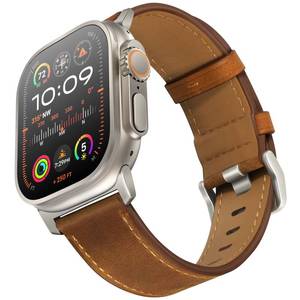 lot 4209 image: UUPWPOKT Leather Band Compatible with Apple Watch Ultra 321 Band 49mm 46mm 45mm 44mm 42mm Men, Genuine Leather Strap for iWatch Ultra Series 11 10 9 8 7 6 5 4 3 2 1 SE 321, Retro BrownTitanium