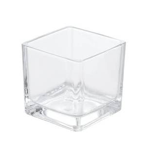 lot 4210 image: 2PCS 2.4inchX2.4inch Candle Holder Clear Square Glass Vase Decorative Centerpiece Floral Accent Container for Wedding, Birthday, Holiday and Home Decoration