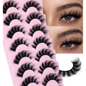 lot 4211 image: Mink Lashes Fluffy Wispy Lashes Natural Look 3D False Eyelashes D Curl Russian Strip Lashes 7 Pairs Short Fake Eyelash Pack by EYDEVRO